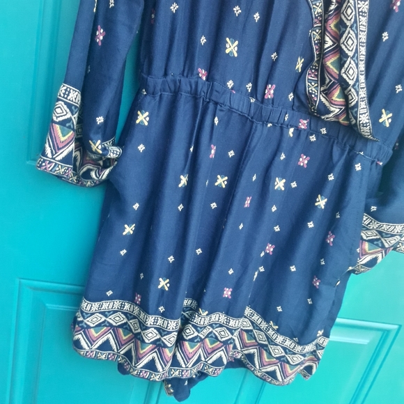 Shorts Jumpsuit Blue Romper Long Sleeves Shorts Rayon Blue Spring Summer XL - Picture 9 of 10